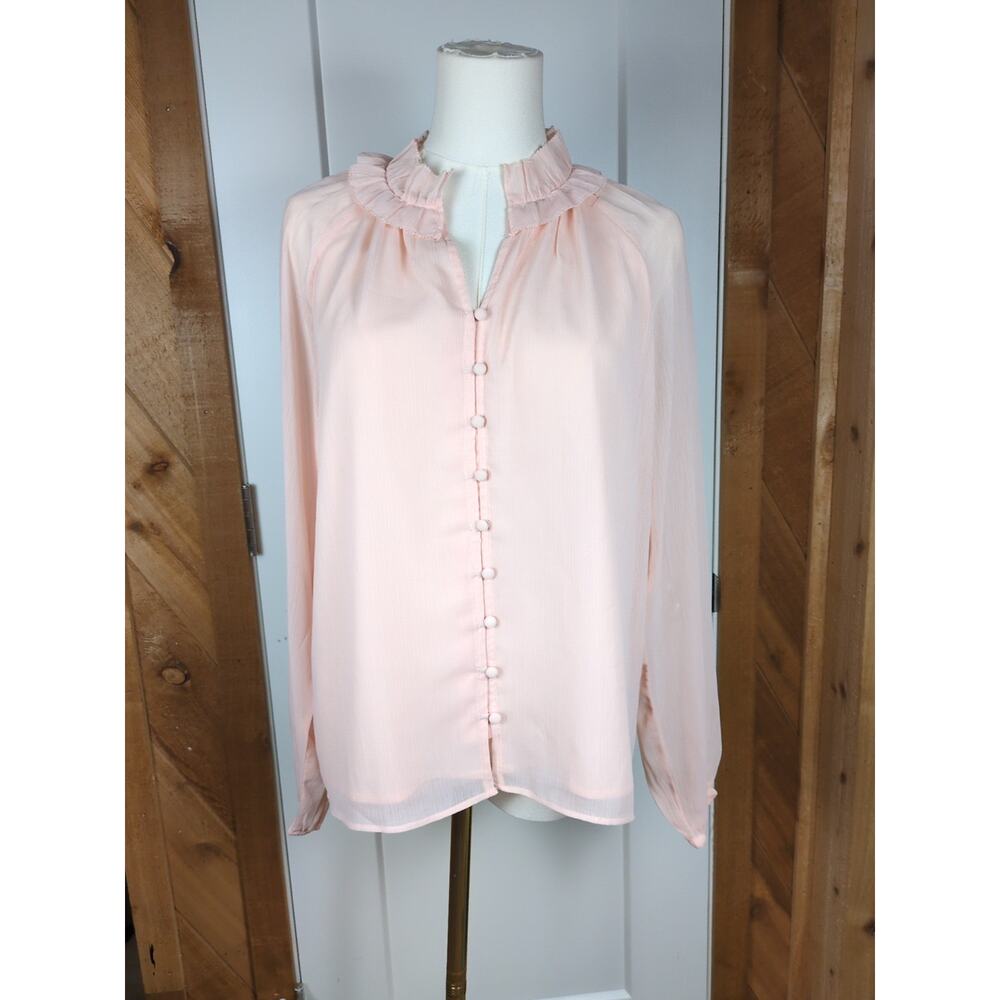 Ann Taylor Chic Ruffled Button-Down Blouse with Long Sleeves